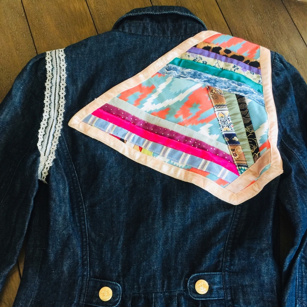 Upcycled lace patchwork boho jean jacket - Picture 12 of 15